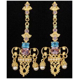 Stunning VTG 1980s Ornate Chandelier Earrings Filigree Bridal Victorian Revival